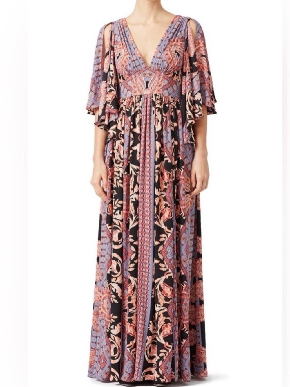 Free People "Fern" Bohemian Maxi Dress, Black, Rose, Lavender, Size 6, NEW